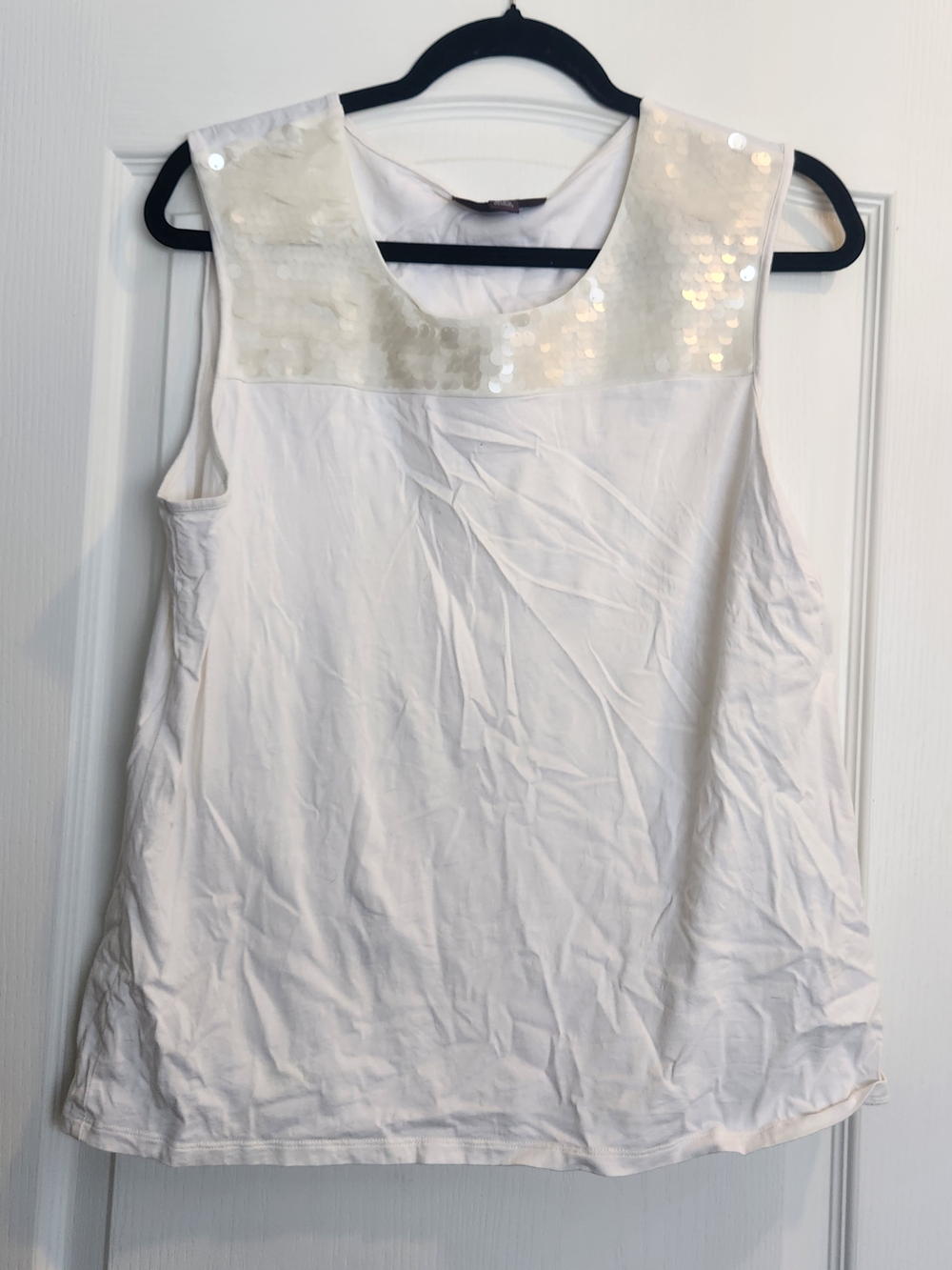 Dana Buchman White Sequin Yoke Sleeveless Top XL Euc